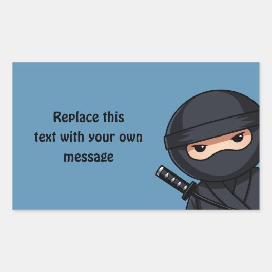 Sticker Rectangulaire Ninja qui regarde par-dessus sur fond bleu (Devant)