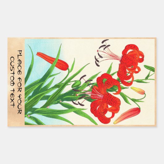 Sticker Rectangulaire Nishimura Hodo Lys des tigres fleurs shin hanga (Devant)