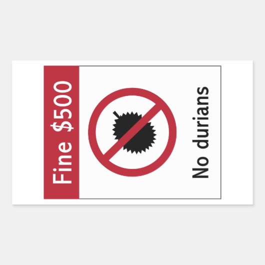 Sticker Rectangulaire No Durians (2) Sign, Singapour (Devant)