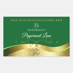 Sticker Rectangulaire Noble Wavy Gold Décor Vert foncé Monogramme Étique
