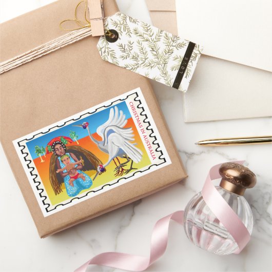 Sticker Rectangulaire Noël australien de la Nativité (Cadeaux)