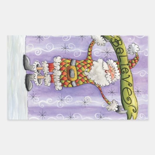 Sticker Rectangulaire Noël Caricature mignonne, je crois en Père Noël (Devant)