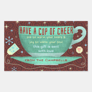Sticker Rectangulaire Noël Cheer mignon Teacup Fête sur mesure