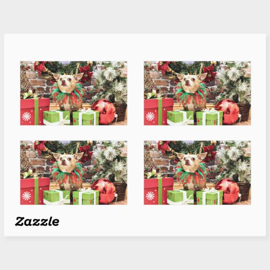 Sticker Rectangulaire Noël - Chihuahua - Miles (Feuille)