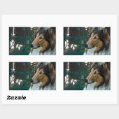 Sticker Rectangulaire Noël Collie à la fenêtre (Feuille)