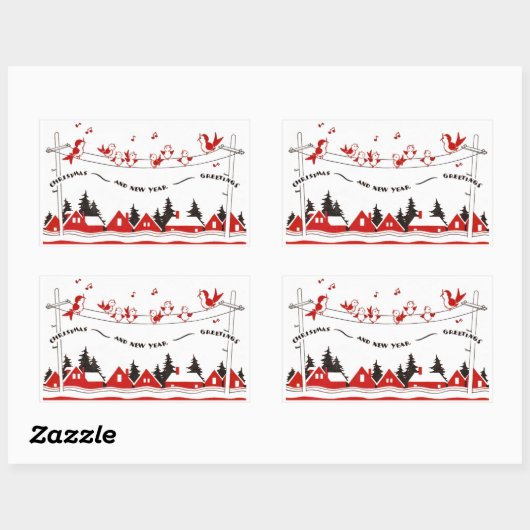 Sticker Rectangulaire Noël des oiseaux chanteurs (Feuille)