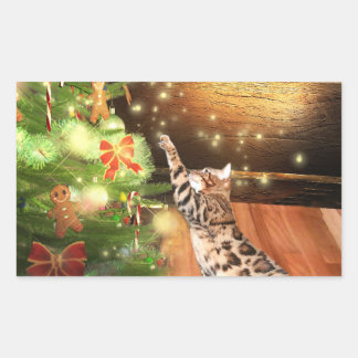 Sticker Rectangulaire Noël du chat du Bengale
