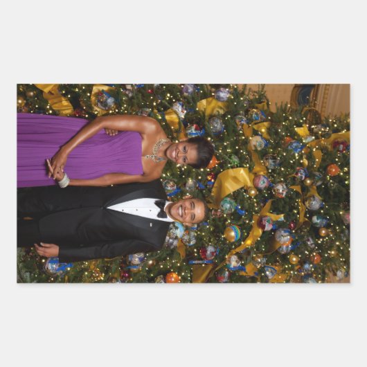 Sticker Rectangulaire Noël du président Barack Obama et de Michelle (Devant)