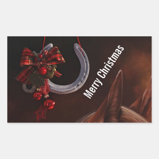 Sticker Rectangulaire Noël équestre pendre en fer à cheval Photo (Devant)