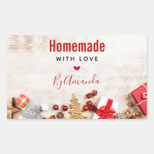 Sticker Rectangulaire Noël Fabriqué avec amour Bois rustique