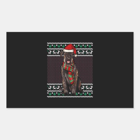 Sticker Rectangulaire Noël Géant Schnauzer Chien Santa Hat Noël laid (Devant)