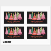 Sticker Rectangulaire Noël Joyeux Noël Joyeux Noël Arbres Fêtes Preppy (Feuille)