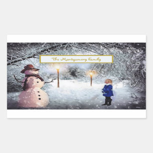 Sticker Rectangulaire Noël mignon Snowman