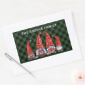 Sticker Rectangulaire Noël Nordique Famille Gnomes Vert Plaid (Enveloppe)