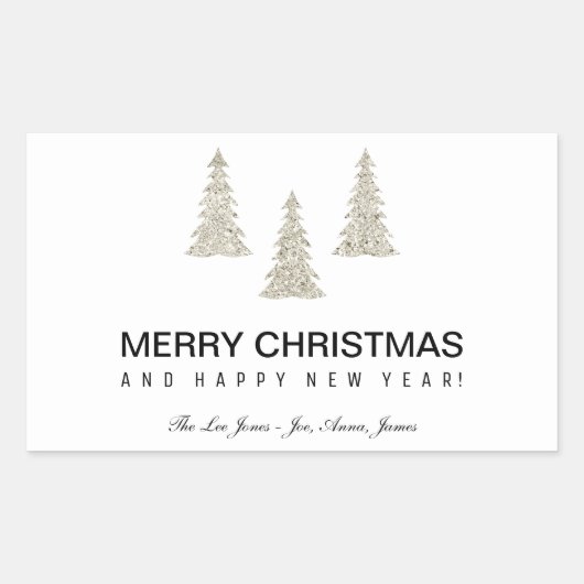 Sticker Rectangulaire Noël Parties scintillant argent (Devant)