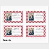 Sticker Rectangulaire Noël Photo Gingham Rouge Rustique (Feuille)