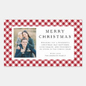 Sticker Rectangulaire Noël Photo Gingham Rouge Rustique (Devant)