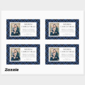 Sticker Rectangulaire Noël Photo Plaid Rustique (Feuille)