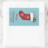 Sticker Rectangulaire Noel Rouge Sur Bleu Avec Texte Personnalisé (Sac)