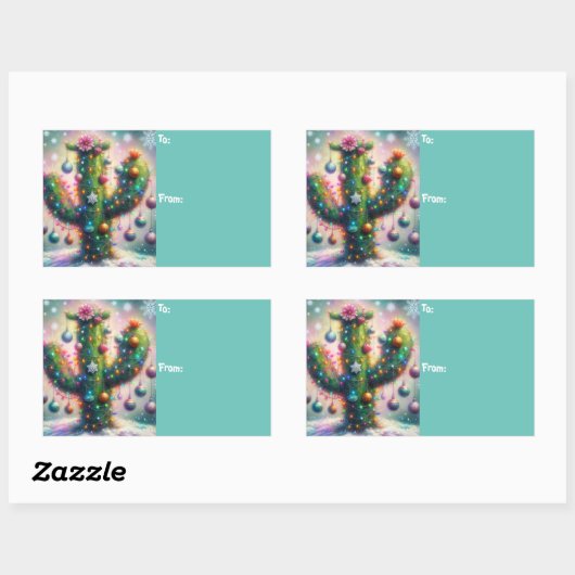 Sticker Rectangulaire Noël Saguaro Cactus Whimsical Snowflakes (Feuille)