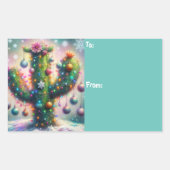 Sticker Rectangulaire Noël Saguaro Cactus Whimsical Snowflakes (Devant)