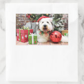 Sticker Rectangulaire Noël - vieux chien de berger anglais - Alphy (Sac)
