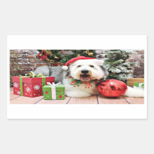 Sticker Rectangulaire Noël - vieux chien de berger anglais - Alphy