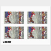 Sticker Rectangulaire Noël Vintage, Cheval du Père Noël (Feuille)
