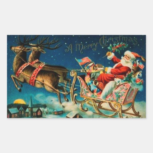 Sticker Rectangulaire Noël vintage du Père Noël Sleigh (Devant)