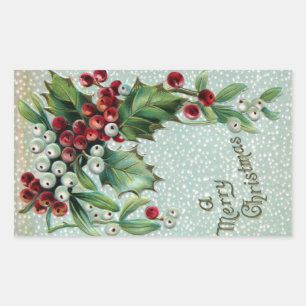 Sticker Rectangulaire Noël Vintage Holly et Mistletoe