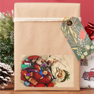 Sticker Rectangulaire Noël vintage, jouets en pipe de Père Noël victorie