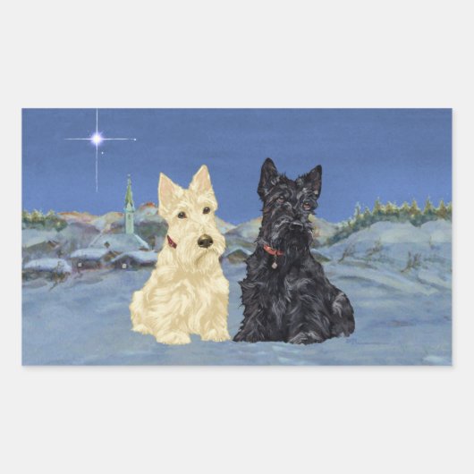 Sticker Rectangulaire Noël Wheaten Black Scotties (Devant)