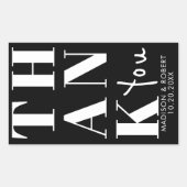 Sticker Rectangulaire Noir Blanc Gras Simple Merci Mariage Faveur (Devant)