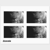 Sticker Rectangulaire Noir Blanc Motivation Leadership Lion Portrait (Feuille)