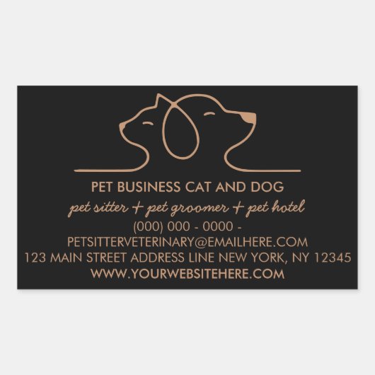 Sticker Rectangulaire Noir Brown chien chat Logo Animaux de compagnie (Devant)