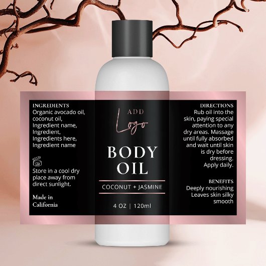 Sticker Rectangulaire Noir & Rose Gold 4 OZ envelopper la bouteille cosm