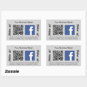 Sticker Rectangulaire Nom commercial gris qr code Facebook (Feuille)