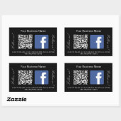 Sticker Rectangulaire Nom commercial noir blanc qr code Facebook (Feuille)