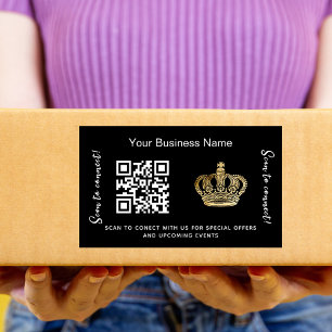 Sticker Rectangulaire Nom commercial noir or couronne code qr