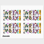 Sticker Rectangulaire Nom de la fille Aria, fleurs et musique (Feuille)