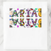 Sticker Rectangulaire Nom de la fille Aria, fleurs et musique (Sac)