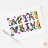 Sticker Rectangulaire Nom de la fille Aria, fleurs et musique (Enveloppe)