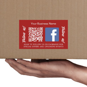 Sticker Rectangulaire Nom d'entreprise rouge blanc code qr Facebook