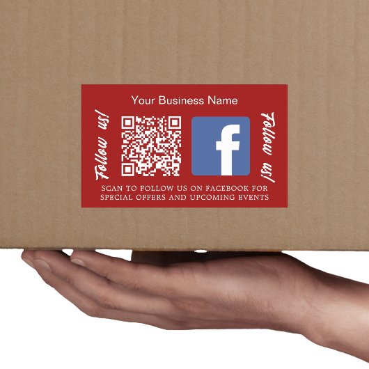 Sticker Rectangulaire Nom d'entreprise rouge blanc code qr Facebook