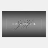 Sticker Rectangulaire Nom élégant et Initiales monogrammes | Noir et gri (Devant)
