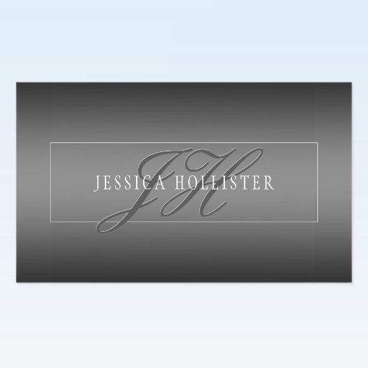 Sticker Rectangulaire Nom élégant et Initiales monogrammes | Noir et gri