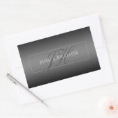 Sticker Rectangulaire Nom élégant & Initiales monogrammées | Noir & Gris (Enveloppe)