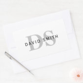 Sticker Rectangulaire Nom et monogramme modernes | Blanc noir et gris (Enveloppe)