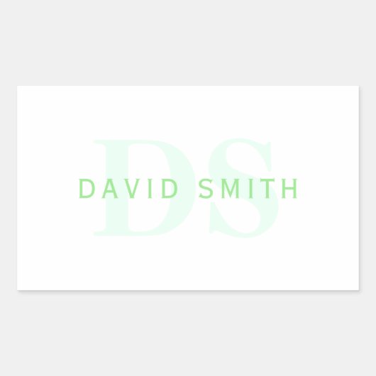 Sticker Rectangulaire Nom et monogramme modernes | Vert et blanc (Devant)
