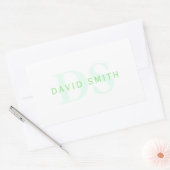 Sticker Rectangulaire Nom et monogramme modernes | Vert et blanc (Enveloppe)